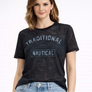 Papaya Black Sheer Mesh Graphic Tee “Traditional Nautical” Size Small